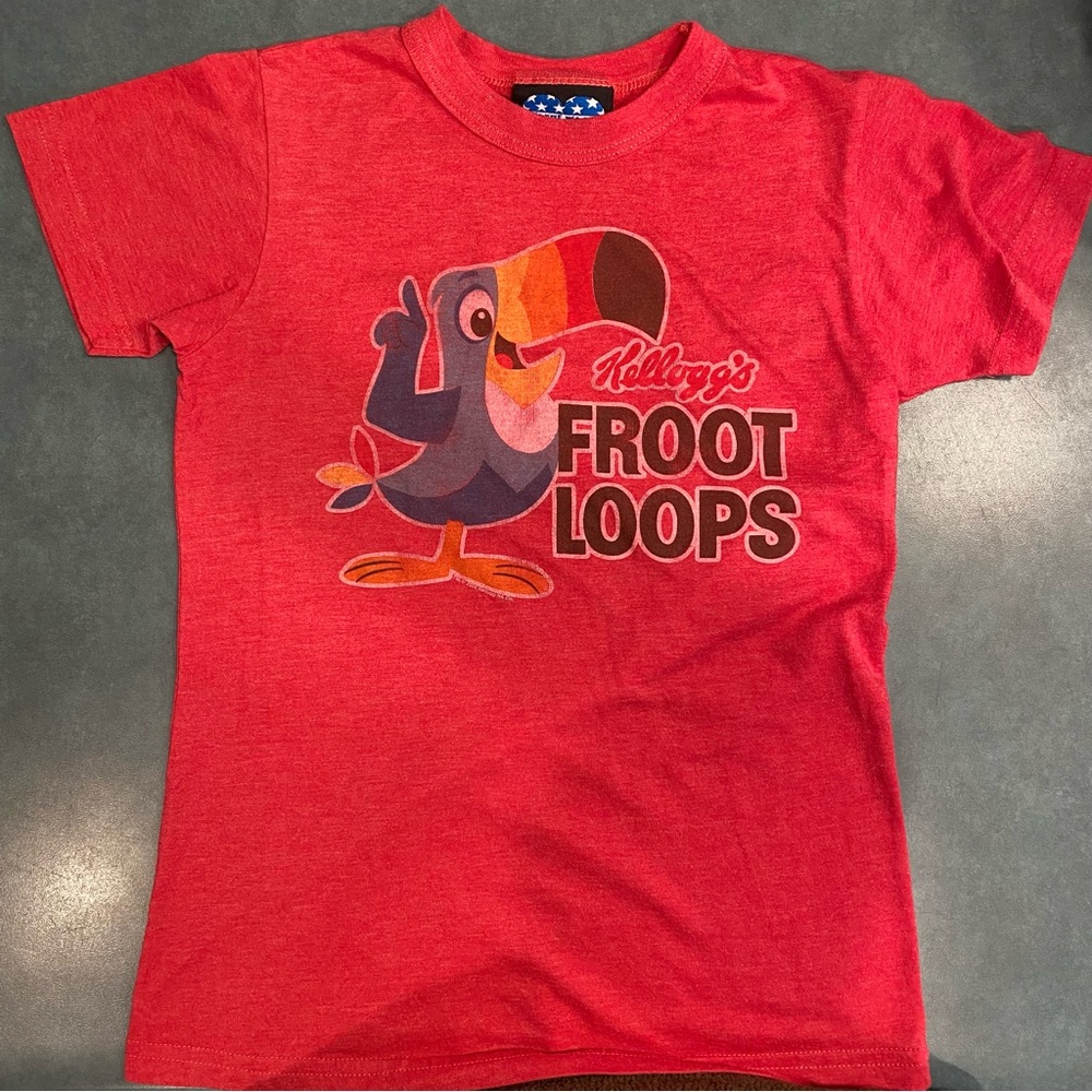 Vintage Froot Loops Shirt Youth Small Red CottonTee Crewneck Kelloggs Toucan Sam